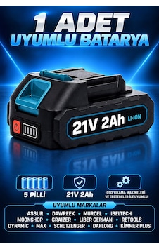 1 Adet 21v 2 Ah 5 Pilli Li-ion Uyumlu Batarya Oto Yıkama Makinesi Ve Testereler Makaslar İçin 1 Adet 21v 2 Ah 5 Pilli Li-ion Uyumlu Batarya Oto Yıkama Makinesi Ve Testereler Makaslar İçin