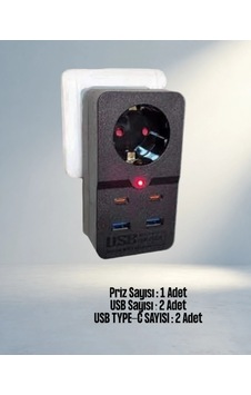 Güçlü Akım Koruma Prizi 10a 2500w Usb Type C İle Güçlü Akım Koruma Prizi 10a 2500w Usb Type C İle