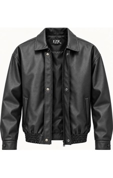 Classics Men Ezr Erkek Standart Kalıp Cepli Bomber Suni Deri Ceket 7797 Siyah