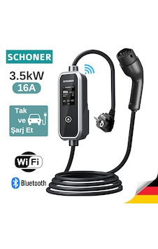 Schoner 3.5kw Taşınabilir Elektrikli Araç Şarj Istasyonu -tak Ve Şarj Et- Wi-fi/bluetooth Smart 5 Metre Tip2 Kablolu 3.5 KW Schoner 3.5kw Taşınabilir Elektrikli Araç Şarj Istasyonu -tak Ve Şarj Et- Wi-fi/bluetooth Smart 5 Metre Tip2 Kablolu 3.5 KW
