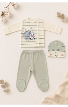 Beniizle Fil Ve Zebra My Friends Baskılı 3'lü Bebek Hastane Çıkış Set Yeşil Beniizle Fil Ve Zebra My Friends Baskılı 3'lü Bebek Hastane Çıkış Set Yeşil