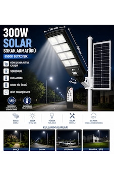 300w Kumandalı Solar Güneş Enerjili Sokak Armatürü 6500k 300w Kumandalı Solar Güneş Enerjili Sokak Armatürü 6500k