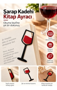 Şarap Kadehi Kitap Ayracı - Kırmızı Siyah Şık Ve Dekoratif Kitap Ayracı
