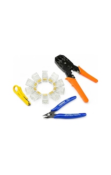 Rj45 Sıkma Pensesi + 100 Adet Rj45 Konnektör + Yan Keski Network Seti Rj45 Sıkma Pensesi + 100 Adet Rj45 Konnektör + Yan Keski Network Seti