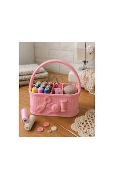 Dikiş Kutusu Organizer Bölmeli İplik, Makas Ve Dikiş Malzemesi Düzenleyici Dekoratif Sepet Pembe Dikiş Kutusu Organizer Bölmeli İplik, Makas Ve Dikiş Malzemesi Düzenleyici Dekoratif Sepet Pembe