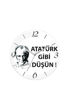 Atatürk Gibi Düşün Çap 30cm Sessiz Akar Bombeli Gerçek Cam Duvar Saati Beyaz - Siyah Atatürk Gibi Düşün Çap 30cm Sessiz Akar Bombeli Gerçek Cam Duvar Saati Beyaz - Siyah