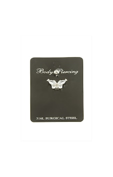 Kelebek - 799 - Zirkon Taşlı Göbek Piercing 1 Adet - Csmo-tex - Gümüş Rengi