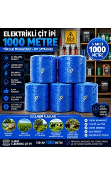 Elektirikli Çit İpi 1000 Metre Turuncu 5 Adet Mavi