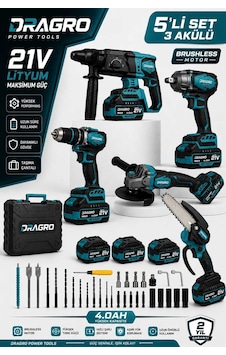 Dragro Drg-21v Darbeli Kömürsüz Kırıcı Delici Hilti & Taşlama & Matkap & Somun Sıkma Sökme Dal Budama 5 Li Set 3 Akülü Dragro Drg-21v Darbeli Kömürsüz Kırıcı Delici Hilti & Taşlama & Matkap & Somun Sıkma Sökme Dal Budama 5 Li Set 3 Akülü