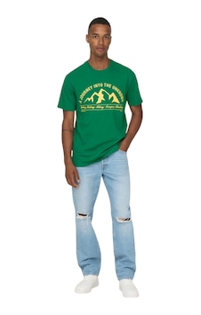 Only Bisiklet Yaka Baskılı Erkek T-shirt Yeşil