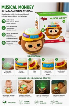 Musical Monkey 5 İ 1 Arada Işıklı Müzikli Hareketli Gözlü Bebek Oyuncağı 0+ Ay Musical Monkey 5 İ 1 Arada Işıklı Müzikli Hareketli Gözlü Bebek Oyuncağı 0+ Ay