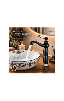 Rena Design Rustik Siyah Çanak Lavabo Bataryası Banyo Yüksek Musluk Porselen Işleme Armatür Otantik Retro Rena Design Rustik Siyah Çanak Lavabo Bataryası Banyo Yüksek Musluk Porselen Işleme Armatür Otantik Retro