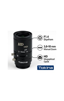 Tokina 3-10mm F1.4 1/3'' Varifokal Lens Güvenlik Kameraları İçin Yüksek Kalite Ayarlanabilir Lens Tvr0314hd