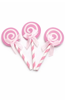 Pembe Lolipop Pipet Doğum Günü Pasta & Cupcake Süsü 6'lı Set Diş Buğdayı , Baby Shower
