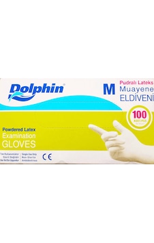 Dolphin Beyaz Lateks Eldiven Pudralı M 100'lü Dolphin Beyaz Lateks Eldiven Pudralı M 100'lü