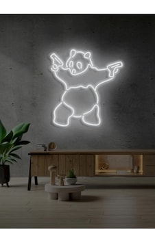 Panda Figürlü Neon Tabela Beyaz Panda Figürlü Neon Tabela Beyaz