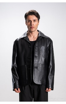 Dericlub Rennes Erkek Torba Cepli Oversize Gerçek Deri Ceket Siyah Dericlub Rennes Erkek Torba Cepli Oversize Gerçek Deri Ceket Siyah