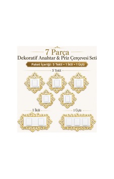 Gold Dekoratif Anahtar Priz Çerçevesi 7 Li Set 5 Tekli 1 İkili 1 Üçlü