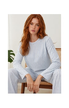 Fit Women Kadın Çizgili Regular Fit Mavi Pijama Takımı 4687 Fit Women Kadın Çizgili Regular Fit Mavi Pijama Takımı 4687