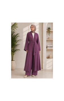 Miss Meliss Kadın Kuşaklı Abaya İkili Takım Mor Mor