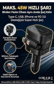 4 İn1 Arada 45w Pd Katlanabilir Araç Şarj Cihazı, Hızlı Şarj, Ortam Işıkları, Güvenlik Çekici, 17air İçin Geri Çekilebilir Kablo Ve Çakmaklık Siyah - 927987551 4 İn1 Arada 45w Pd Katlanabilir Araç Şarj Cihazı, Hızlı Şarj, Ortam Işıkları, Güvenlik Çekici, 17air İçin Geri Çekilebilir Kablo Ve Çakmaklık Siyah - 927987551