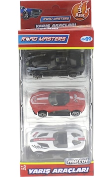 Die Cast Metal 3'lü Yarış Arabaları Siyah Araçlı Die Cast Metal 3'lü Yarış Arabaları Siyah Araçlı