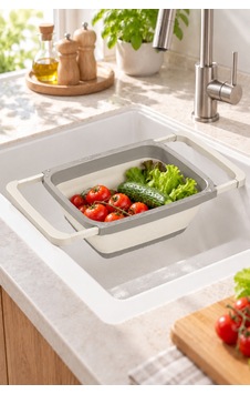 Ayarlanabilir Katlanır Süzgeç 6300 Ml Uzatılabilir Saplı Lavabo Üstü Sebze Meyve Yıkama Ve Süzme Aparatı Bej - 934813028 Diğer