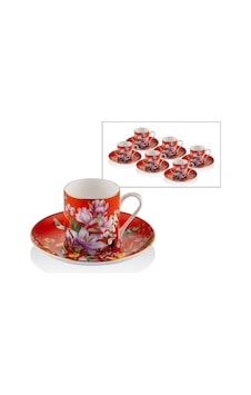 Botanica Red Porselen 12 Parça 6 Kişilik Kahve Fincan Takımı