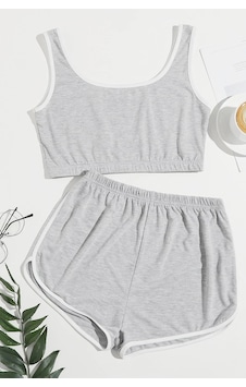 İmoda Kadın Gri Askılı Crop Top Ve Şortlu Gecelik Takım Gri İmoda Kadın Gri Askılı Crop Top Ve Şortlu Gecelik Takım Gri