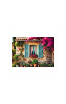 Renkli Akdeniz Evi Modern Ahşap Tablo Renkli Akdeniz Evi Modern Ahşap Tablo