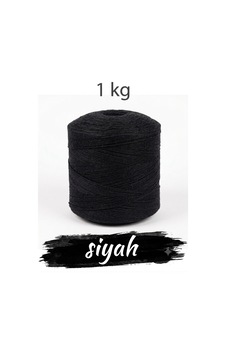 1 Kg Pamuklu El Örgü İpi Runner İpi- Amigurumi Koton İp Punch İpi Motif Siyah Renk