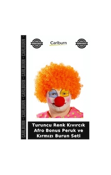 Turuncu Renk Kıvırcık Afro Bonus Peruk Ve Kırmızı Burun Seti Eğlence Peruğu Turuncu Renk Kıvırcık Afro Bonus Peruk Ve Kırmızı Burun Seti Eğlence Peruğu