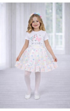 Dıgıl Kids Kız Çocuk Çok Renkli Kelebek Desenli Tshirt Etek Takım Beyaz - Çok Renkli Dıgıl Kids Kız Çocuk Çok Renkli Kelebek Desenli Tshirt Etek Takım Beyaz - Çok Renkli