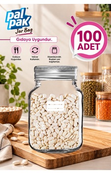 Büyük Boy Gümüş Metal Kapaklı Kavanoz Görünümlü Saklama Poşeti 17x27 Cm-1000 Ml 100 Adet Şeffaf Büyük Boy Gümüş Metal Kapaklı Kavanoz Görünümlü Saklama Poşeti 17x27 Cm-1000 Ml 100 Adet Şeffaf