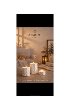 Ceviz Desen 3 Lü Çay Işığı Mumluk Seti Mum Dahil Beyaz