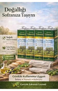 Premium Edremit Naturel Sızma Zeytinyağı Soğuk Sıkım 4x5 Litre Teneke