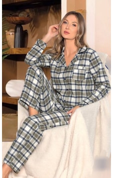 Dowry Boydan Düğmeli Uzun Kol Dokuma Pijama Takımı Ekoseli Haki Dowry Boydan Düğmeli Uzun Kol Dokuma Pijama Takımı Ekoseli Haki