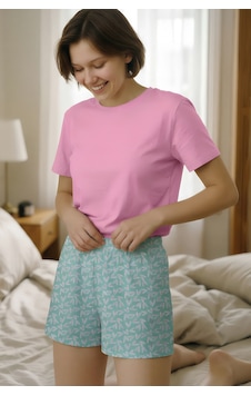 Yeni İnci Pamuk Kısa Kollu Şortlu Pijama Takımı Pembe