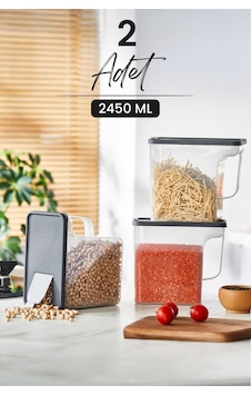 2 Li Jumbo Boy Erzak Saklama Kabı Seti - 2450 Ml - Sakalam Kutusu Bej Antresit 2 Li Jumbo Boy Erzak Saklama Kabı Seti - 2450 Ml - Sakalam Kutusu Bej Antresit