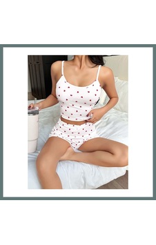 Bezos Kadın Kalp Desenli Askılı Şortlu Pijama Takımı 5236 Beden: L/xl Renk: Beyaz Ventra Bezos Kadın Kalp Desenli Askılı Şortlu Pijama Takımı 5236 Beden: L/xl Renk: Beyaz Ventra