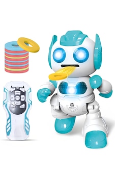Uzaktan Kumandalı Disk Atan Sesli Işıklı Renkli Sevimli Robot Disk Fırlatan Robot Oyuncak Robot