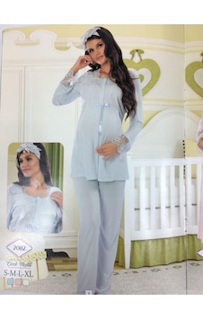 Limissi 2082 Dantelli Hamile Lohusa Pijama Takımı Ecru