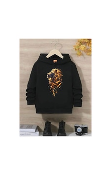 Ss Sinser Erkek Çocuk Aslan Baskılı Kapüşonlu Sweatshirt Siyahh2 Ss Sinser Erkek Çocuk Aslan Baskılı Kapüşonlu Sweatshirt Siyahh2