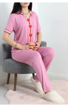 Seka Store Seka Kalp Nakışlı Biyeli Viskon Pijama Takım Pembe - 40564.1857. Çok Renkli Seka Store Seka Kalp Nakışlı Biyeli Viskon Pijama Takım Pembe - 40564.1857. Çok Renkli