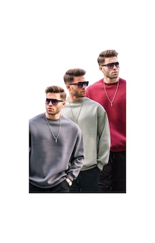 Madmext Füme/mintyeşili/bordo Bisiklet Yaka Oversize Şardonlu Basic Erkek 3'lü Paket Sweatshirt E7448 Füme/mintyeşili/bordo Madmext Füme/mintyeşili/bordo Bisiklet Yaka Oversize Şardonlu Basic Erkek 3'lü Paket Sweatshirt E7448 Füme/mintyeşili/bordo