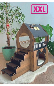 Büyük Tavşan Evi Xxl Teraslı Tavşan Evi 5kg Ve Üzeri Tavşanlar İçin Xxl Siyah - Kahverengi