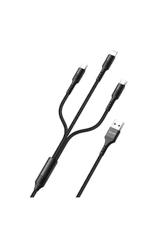 Ven-dens Vd-dca01 3 Ü 1 Arada Şarj Ve Veri Kablosu, Type-c Micro Usb Lightning Uçlu, 2,5 A, Siyah