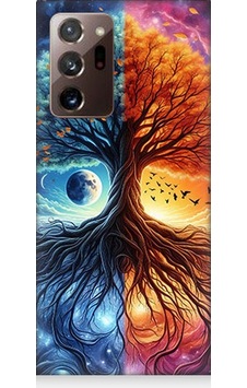 Samsung Galaxy Note 20 Ultra Uyumlu Hayat Ağacı Ve Gece Gündüz Desenli Silikon Kılıf Çok Renkli
