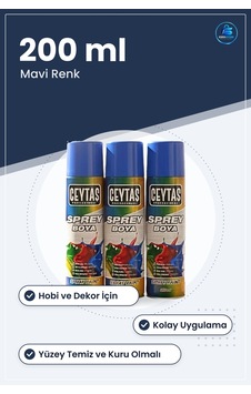 Mavi Sprey Boya 200 Ml Kolay Uygulanabilir Hobi Ve Dekor Boyası H Mavi Sprey Boya 200 Ml Kolay Uygulanabilir Hobi Ve Dekor Boyası H
