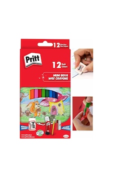 Mum Boya 12 Renk 1 Paket Karton Kutulu Pritt 12 Li Mum Boya Kalemi Silinebilir Zararsız Yıkanabilir Çok Renkli